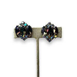 Vintage Peacock Crystal Clip-On Earrings